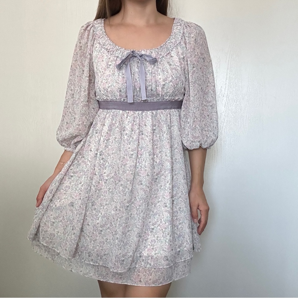 Laissé Passé Coquette purple floral ribbon babydoll dress